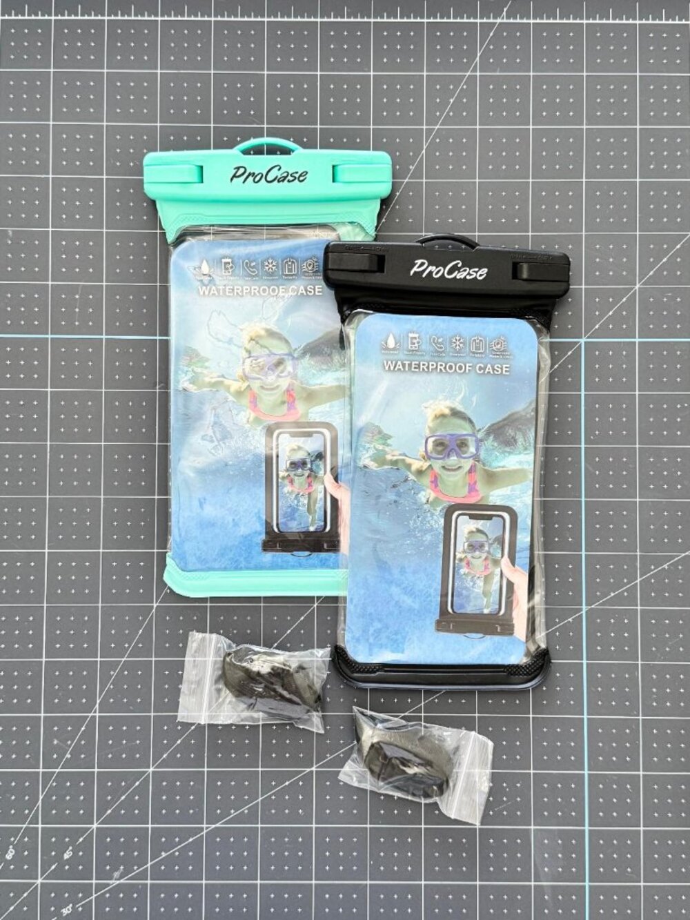 New Procase 2 Pack Waterproof Underwater Phone Case / Pouch - Mint Green & Black